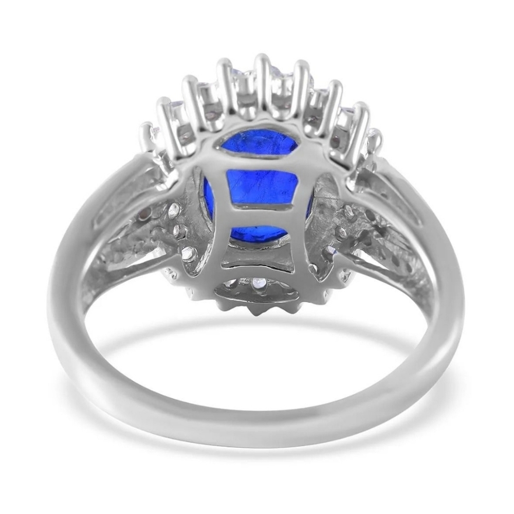 Genuine Tanzanian Blue Spinel and White Zircon Halo Ring in Platinum/925 Sz7 - Picture 6 of 8